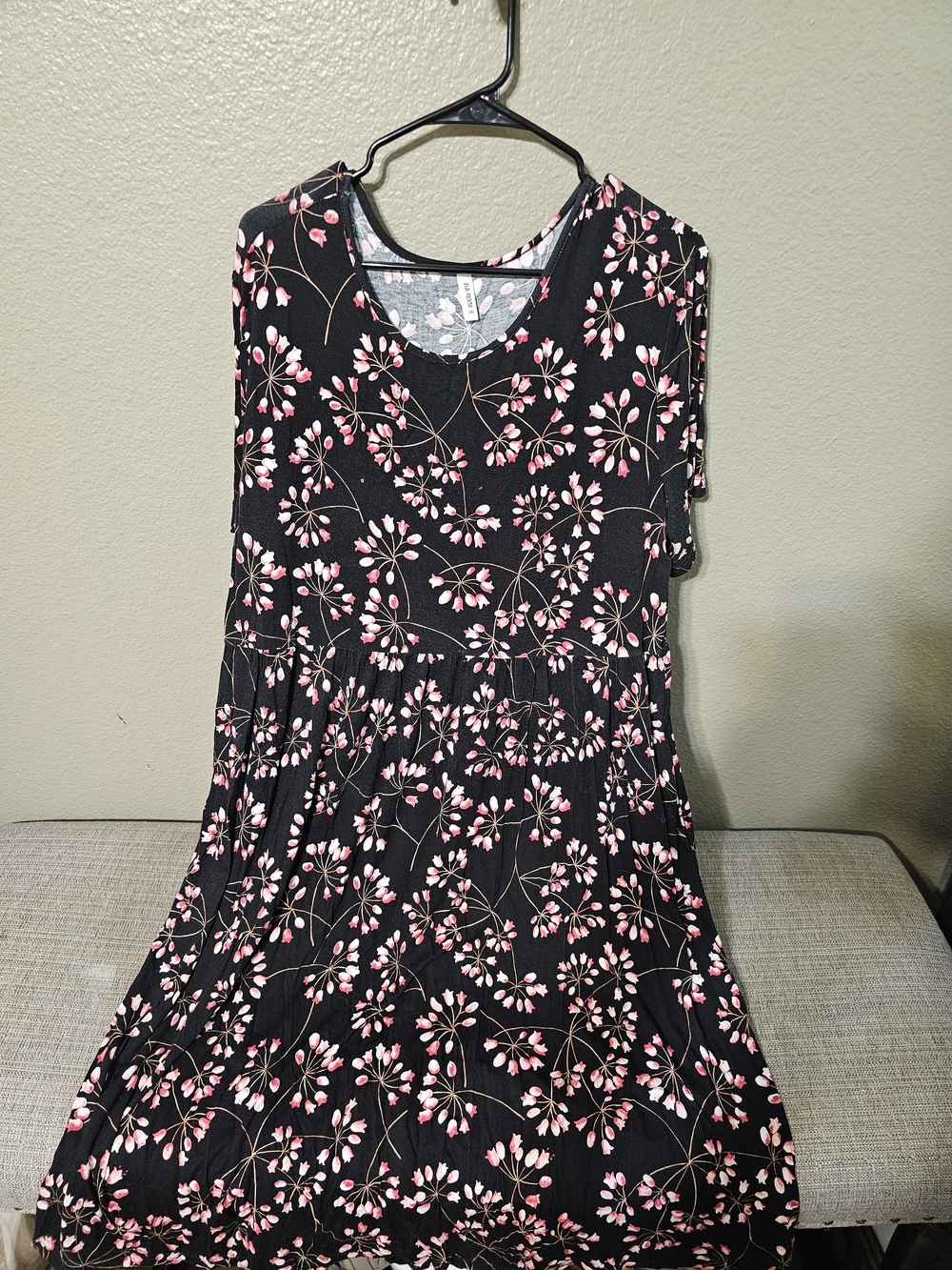 Black Midi Dress with Pink Floral Print